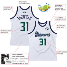Load image into Gallery viewer, Custom White Hunter Green-Navy Authentic Throwback Basketball Jersey