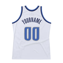Load image into Gallery viewer, Custom White Blue-Navy Authentic Throwback Basketball Jersey
