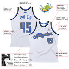 Load image into Gallery viewer, Custom White Blue-Black Authentic Throwback Basketball Jersey