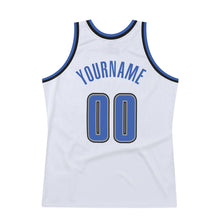 Load image into Gallery viewer, Custom White Blue-Black Authentic Throwback Basketball Jersey