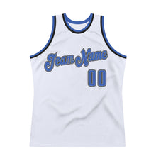 Load image into Gallery viewer, Custom White Blue-Black Authentic Throwback Basketball Jersey