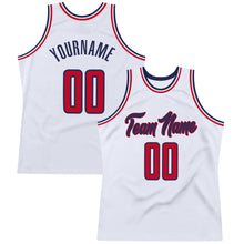 Load image into Gallery viewer, Custom White Red-Navy Authentic Throwback Basketball Jersey