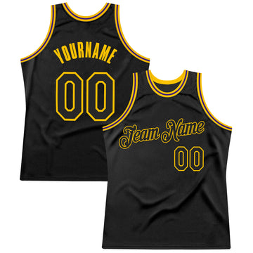 Custom Black Black-Gold Authentic Throwback Basketball Jersey