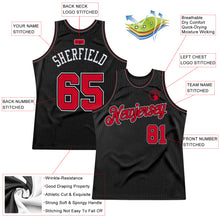 Load image into Gallery viewer, Custom Black Red-White Authentic Throwback Basketball Jersey
