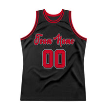 Load image into Gallery viewer, Custom Black Red-White Authentic Throwback Basketball Jersey
