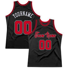 Load image into Gallery viewer, Custom Black Red-White Authentic Throwback Basketball Jersey
