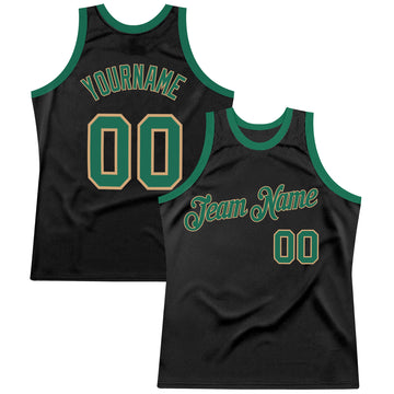 Custom Black Kelly Green-Old Gold Authentic Throwback Basketball Jersey