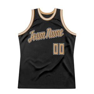 Custom Black Old Gold-White Authentic Throwback Basketball Jersey