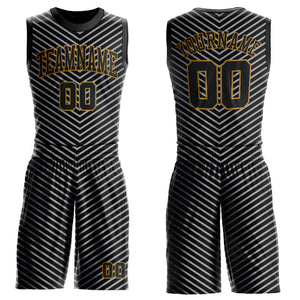 Custom Black Black-Silver Gray Round Neck Sublimation Basketball Suit Jersey
