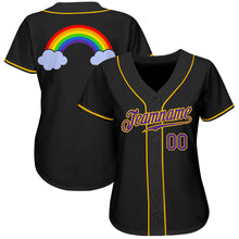 Load image into Gallery viewer, Custom Black Purple-Gold Rainbow For Pride LGBT Authentic Baseball Jersey
