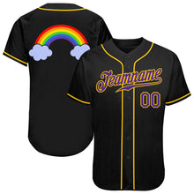 Load image into Gallery viewer, Custom Black Purple-Gold Rainbow For Pride LGBT Authentic Baseball Jersey
