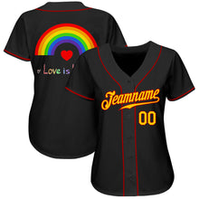 Load image into Gallery viewer, Custom Black Gold-Red Rainbow For Pride Month Love Is Love LGBT Authentic Baseball Jersey
