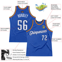 Load image into Gallery viewer, Custom Blue White-Navy Authentic Throwback Basketball Jersey
