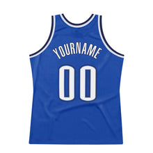 Load image into Gallery viewer, Custom Blue White-Navy Authentic Throwback Basketball Jersey
