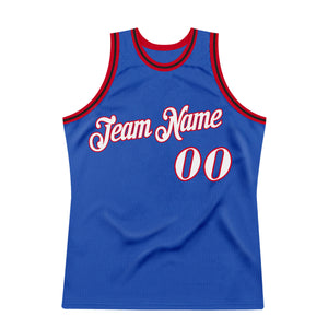 Custom Blue White-Red Authentic Throwback Basketball Jersey