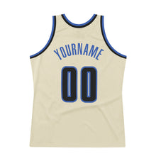 Load image into Gallery viewer, Custom Cream Black-Blue Authentic Throwback Basketball Jersey
