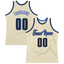 Load image into Gallery viewer, Custom Cream Black-Blue Authentic Throwback Basketball Jersey
