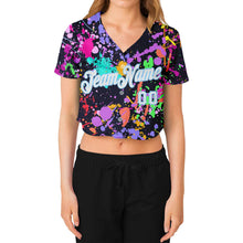 Load image into Gallery viewer, Custom Women&#39;s Graffiti Pattern White-Light Blue Splashes 3D V-Neck Cropped Baseball Jersey

