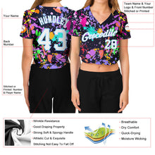 Load image into Gallery viewer, Custom Women&#39;s Graffiti Pattern White-Light Blue Splashes 3D V-Neck Cropped Baseball Jersey
