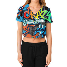 Load image into Gallery viewer, Custom Women&#39;s Graffiti Pattern White-Aqua Geometric 3D V-Neck Cropped Baseball Jersey

