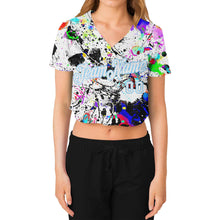 Load image into Gallery viewer, Custom Women&#39;s Graffiti Pattern White-Light Blue Splashes 3D V-Neck Cropped Baseball Jersey
