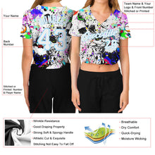 Load image into Gallery viewer, Custom Women&#39;s Graffiti Pattern White-Light Blue Splashes 3D V-Neck Cropped Baseball Jersey
