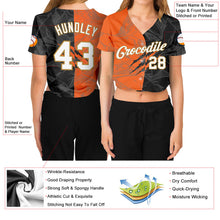 Load image into Gallery viewer, Custom Women&#39;s Graffiti Pattern White-Old Gold Scratch 3D V-Neck Cropped Baseball Jersey
