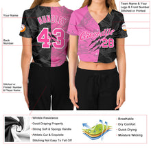 Load image into Gallery viewer, Custom Women&#39;s Graffiti Pattern Pink-White Scratch 3D V-Neck Cropped Baseball Jersey
