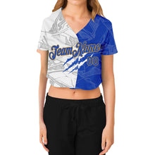 Load image into Gallery viewer, Custom Women&#39;s Graffiti Pattern Royal-Old Gold Scratch 3D V-Neck Cropped Baseball Jersey
