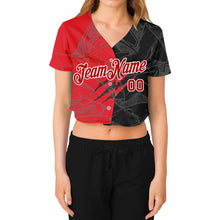 Load image into Gallery viewer, Custom Women&#39;s Graffiti Pattern Red-White Scratch 3D V-Neck Cropped Baseball Jersey
