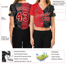 Load image into Gallery viewer, Custom Women&#39;s Graffiti Pattern Red-White Scratch 3D V-Neck Cropped Baseball Jersey
