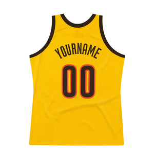 Custom Gold Brown-Orange Authentic Throwback Basketball Jersey