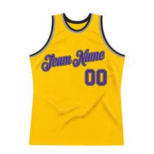 Load image into Gallery viewer, Custom Gold Purple-Silver Gray Authentic Throwback Basketball Jersey
