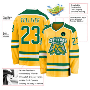 Custom Gold Kelly Green-White Hockey Jersey