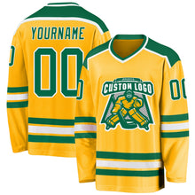 Load image into Gallery viewer, Custom Gold Kelly Green-White Hockey Jersey

