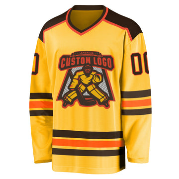 Custom Gold Brown-Orange Hockey Jersey