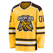 Load image into Gallery viewer, Custom Gold Brown-White Hockey Jersey
