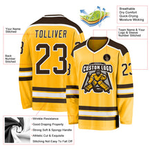 Load image into Gallery viewer, Custom Gold Brown-White Hockey Jersey

