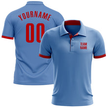 Load image into Gallery viewer, Custom Light Blue Red Performance Golf Polo Shirt
