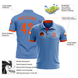 Custom Light Blue Orange Performance Golf Polo Shirt