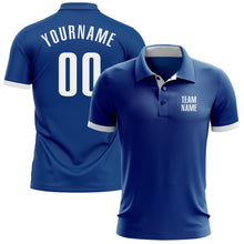 Load image into Gallery viewer, Custom Royal White Performance Golf Polo Shirt
