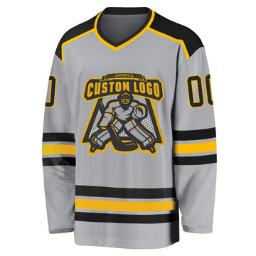 Custom Gray Black-Gold Hockey Jersey