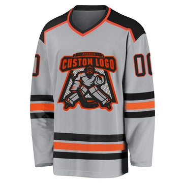Custom Gray Black-Orange Hockey Jersey