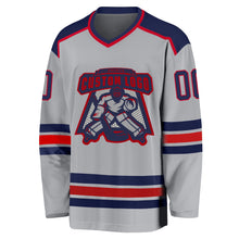 Load image into Gallery viewer, Custom Gray Navy-Red Hockey Jersey
