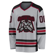 Load image into Gallery viewer, Custom Gray Black-Maroon Hockey Jersey
