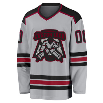 Custom Gray Black-Maroon Hockey Jersey