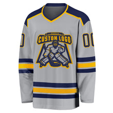Load image into Gallery viewer, Custom Gray Navy-Gold Hockey Jersey
