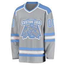 Load image into Gallery viewer, Custom Gray Light Blue-White Hockey Jersey

