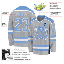 Load image into Gallery viewer, Custom Gray Light Blue-White Hockey Jersey
