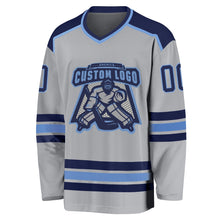 Load image into Gallery viewer, Custom Gray Navy-Light Blue Hockey Jersey
